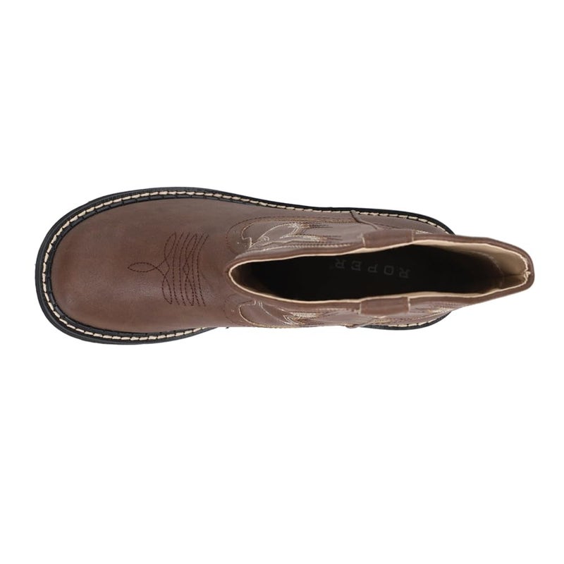 ROPER Womens Chunk Rider Embroidery Round Toe Casual Boots Ankle Low Heel 1-2" - Brown - Size 10 B - Image 4